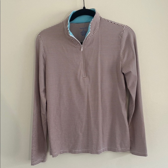 J.McLaughlin Ace Knit Stripe Print Quarter Zip Mock Neck Long Sleeve Pullover SM - Picture 1 of 7